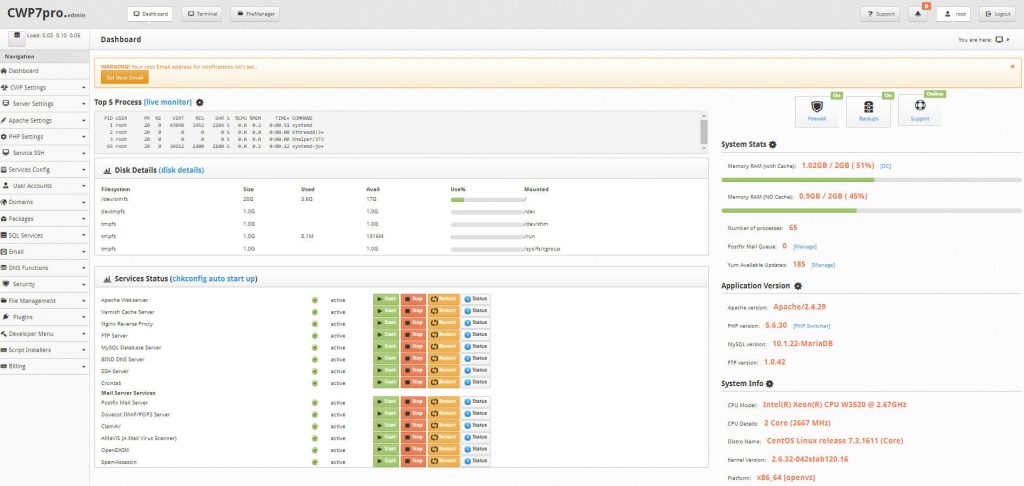 CentOS Web Panel screenshot