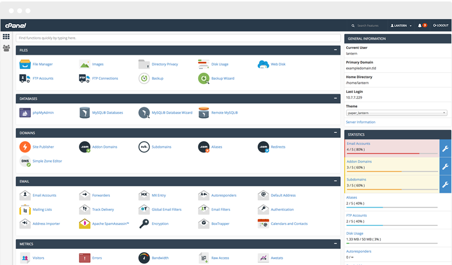 cpanel dashboard screenshot