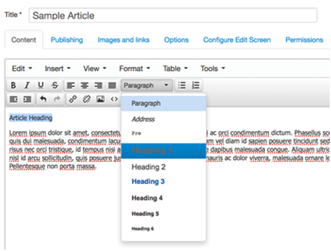 How To Insert A Heading Into An Article And Add New Tags In Joomla