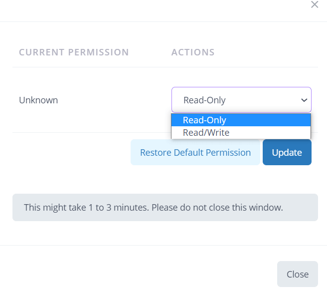 Screenshot of file permission tab