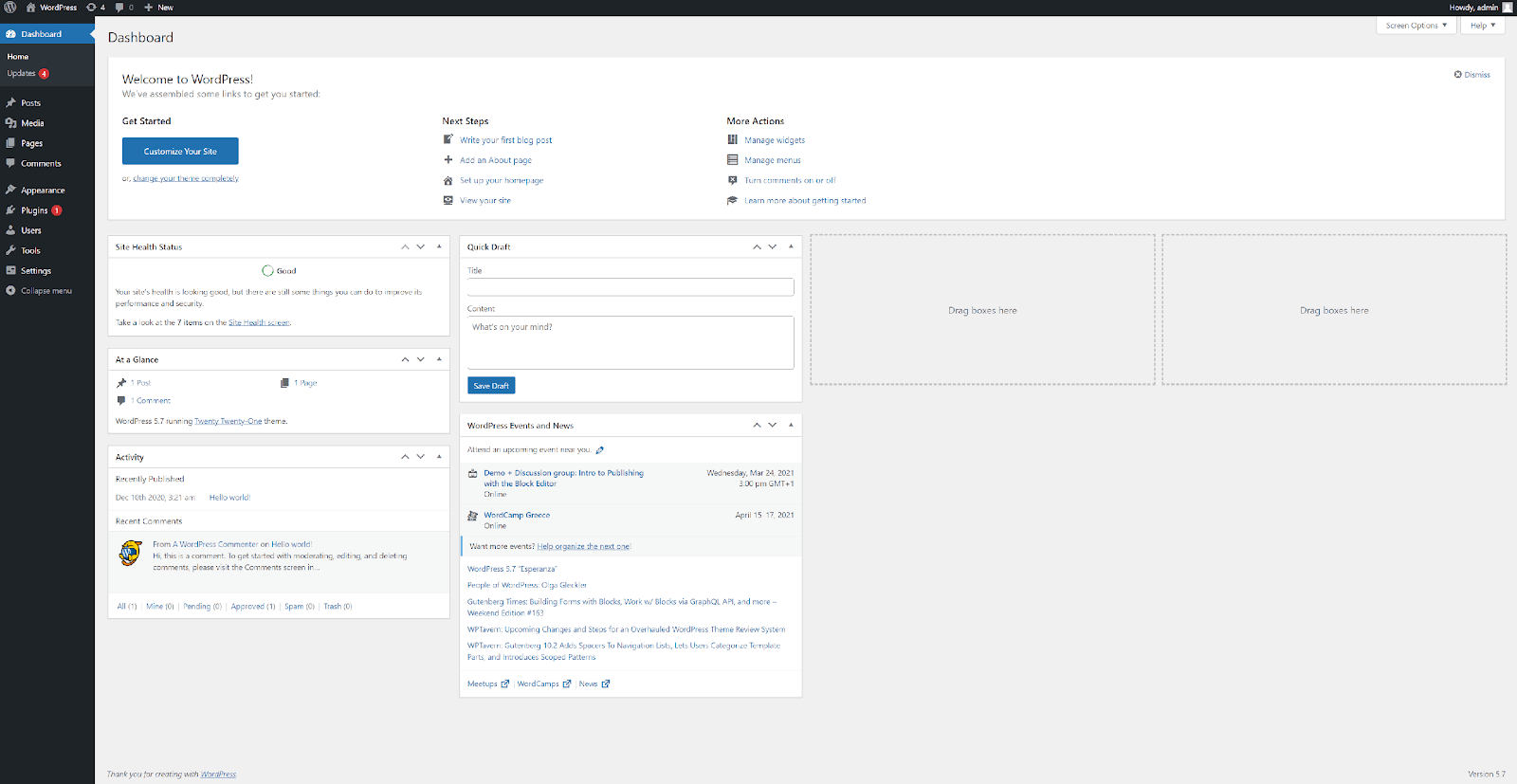 Screenshot of WordPress