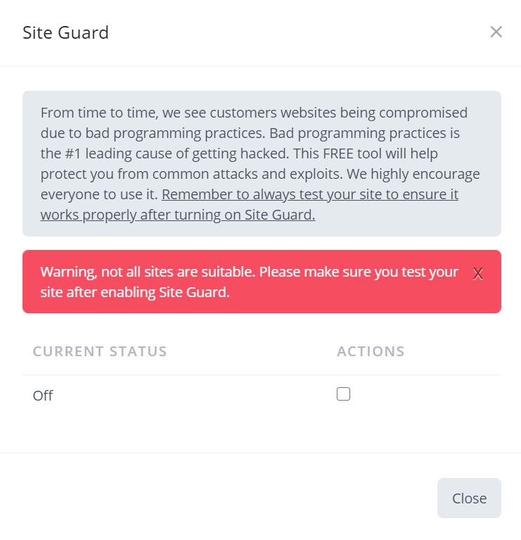 Screenshot of the Site Guard