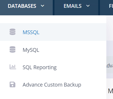 Databases drop menu