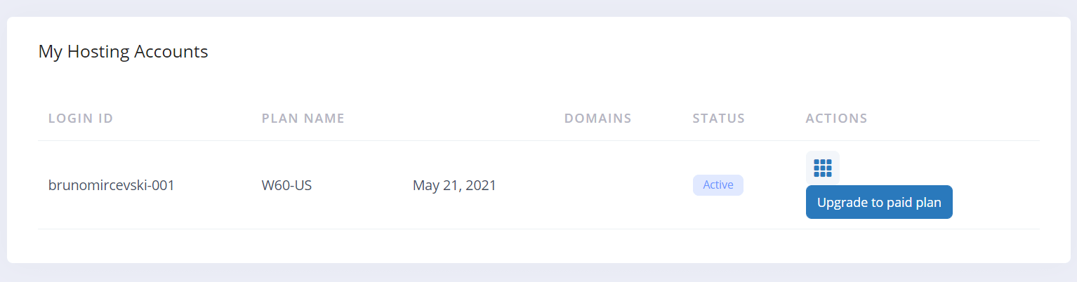 Screenshot of the My hosting account