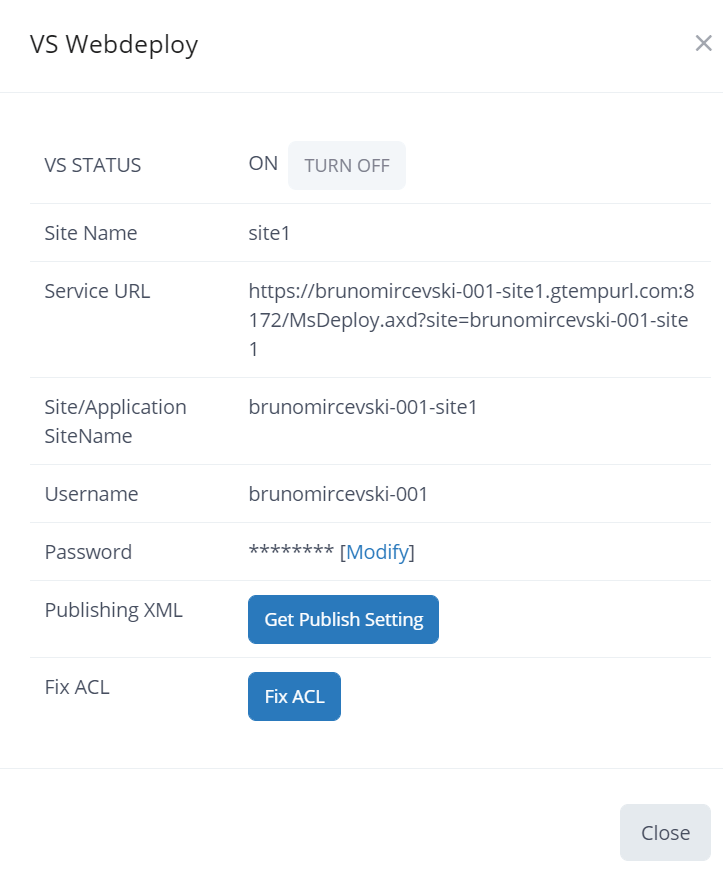 VS Webdeploy panel