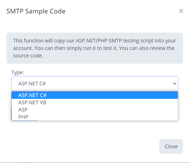 Screenshot of the SMTP Sample Code 