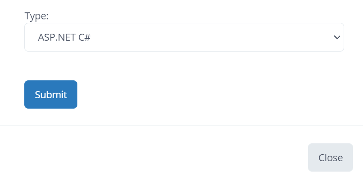 Screenshot of the panel with drop menu to choose the ASP.NET type
