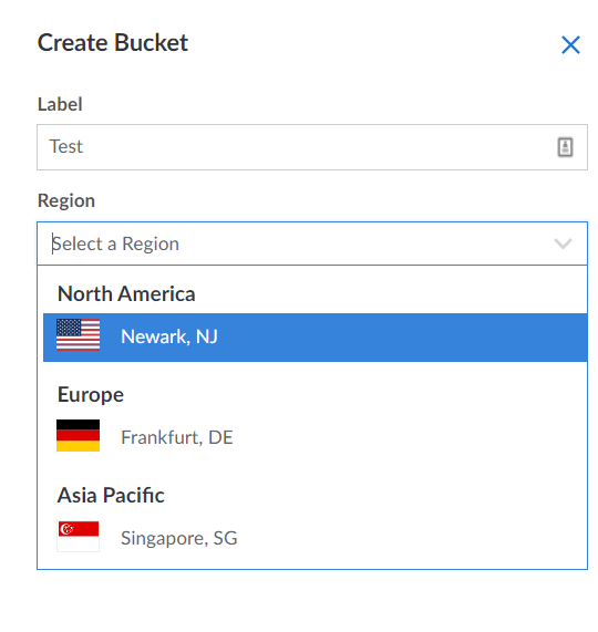 Screenshot of Create Bucket tab