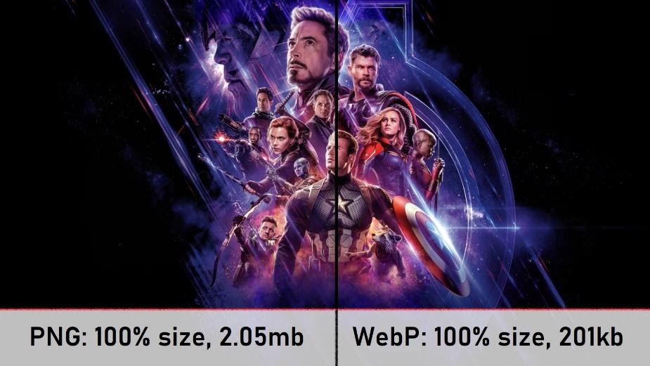 PNG vs WebP quality and memory size comparison