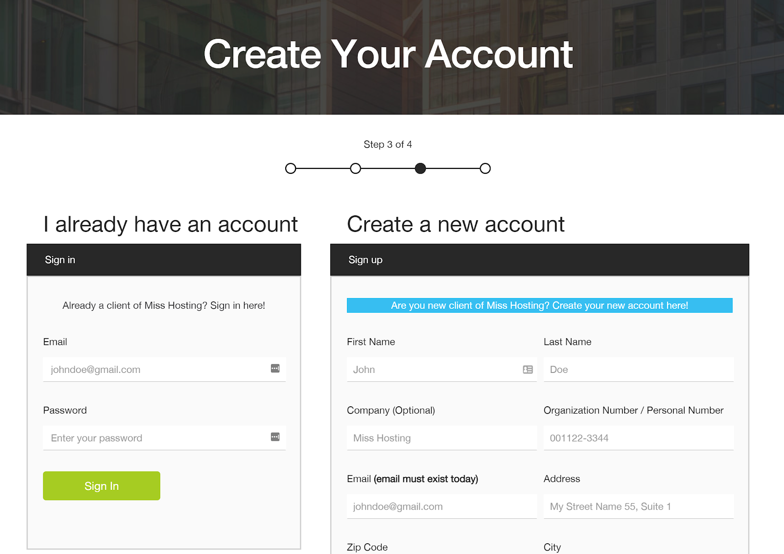 screenshot of login/signup page