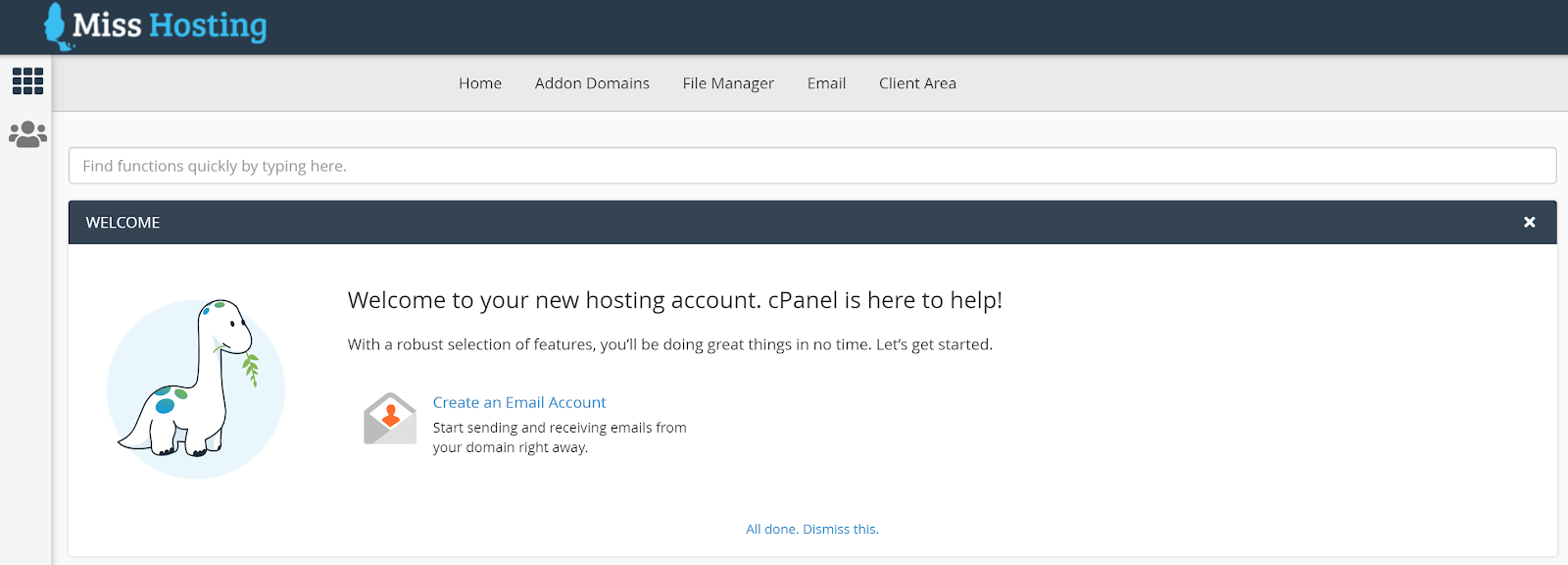 screenshot of cPanel welcome page