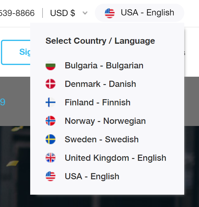 language selection menu screenshot