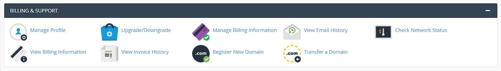 screenshot of Billing & Support tab