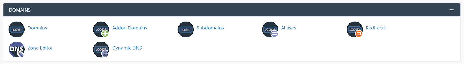 screenshot of Domains tab