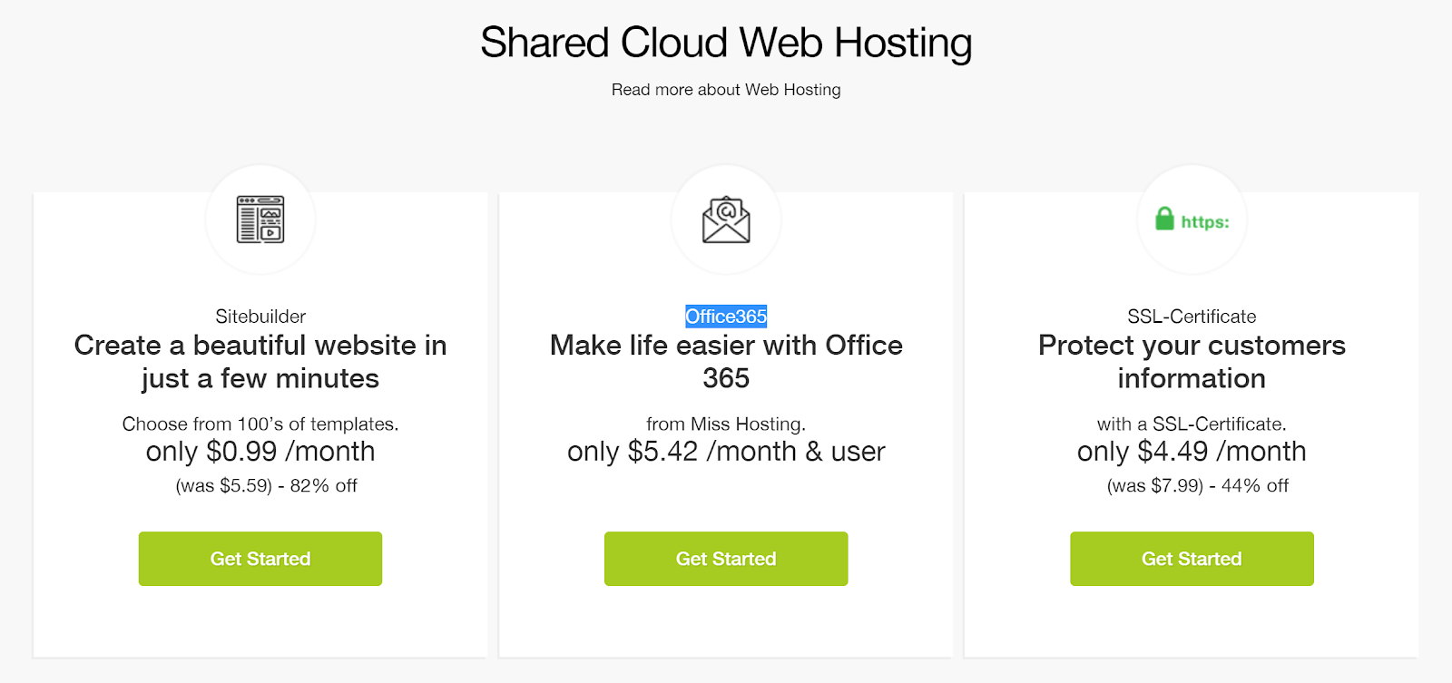 screenshot of shared cloud web hosting solutions