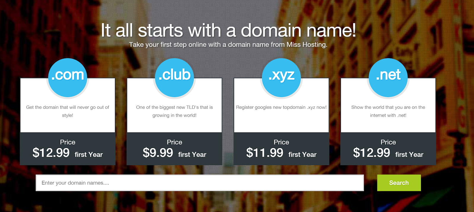 domain selection page screenshot