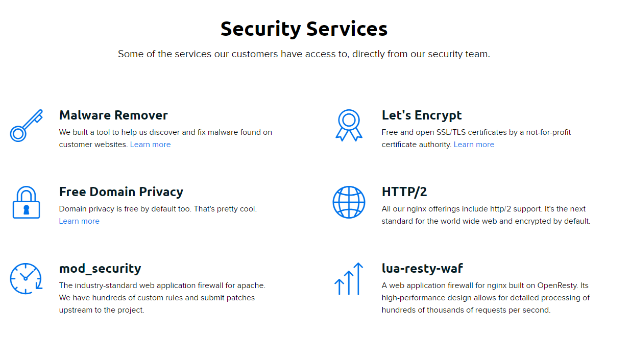 screenshot of a Security page