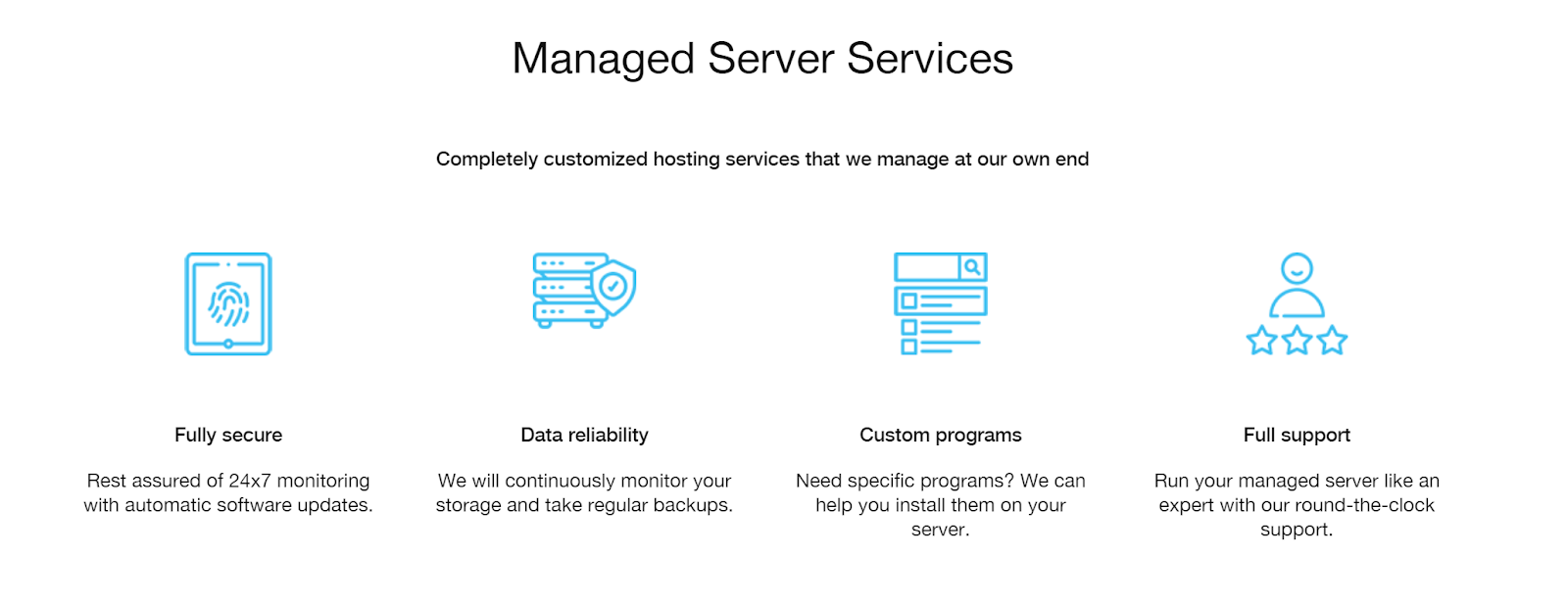 screenshot of a Managed Server Services page