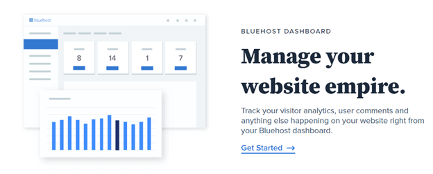 screenshot of BlueHost dashboard