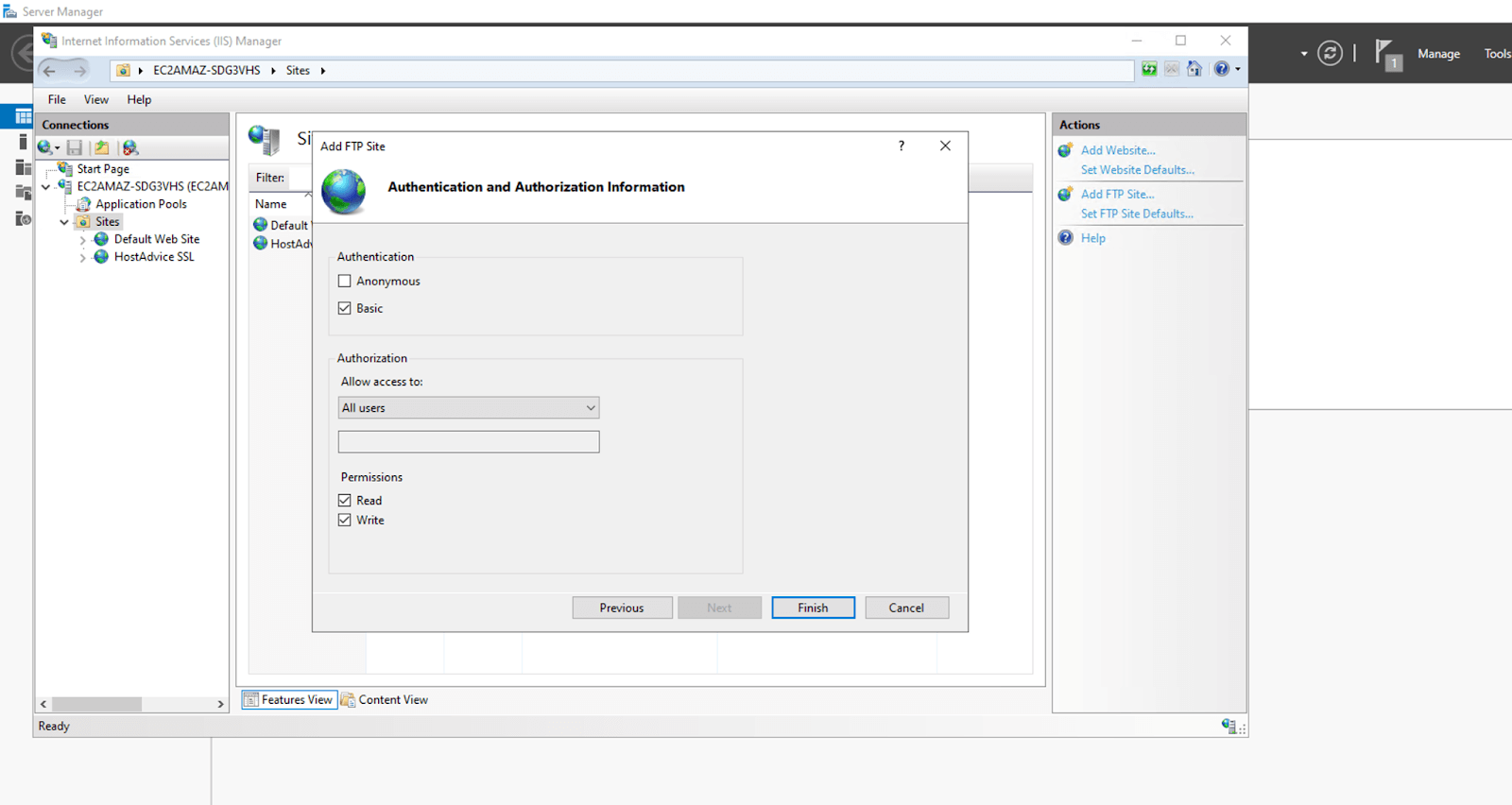 screenshot of Authentication and Authorization Information window