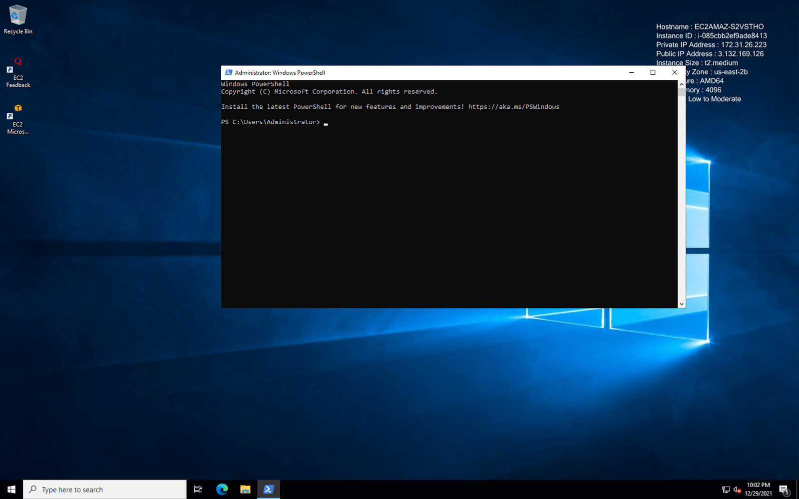 screenshot of Windows Powershell window