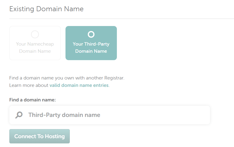 screenshot of domain hosting purchase and setup