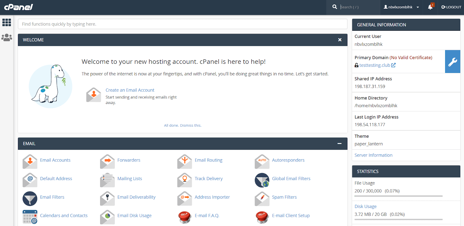 screenshot of cPanel