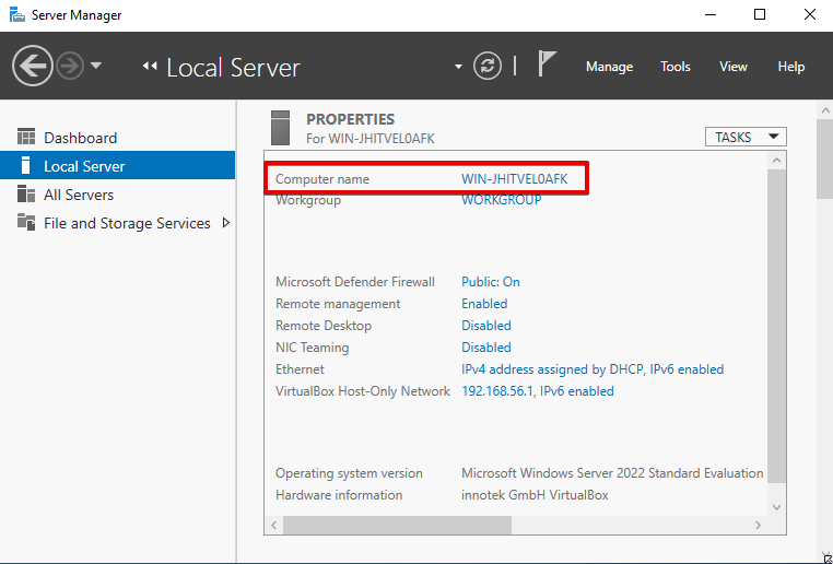 screenshot of Server Manager