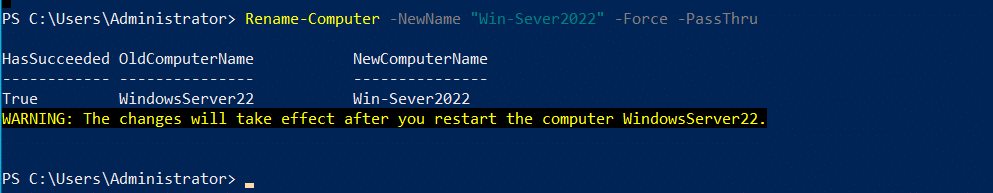 screenshot of the PowerShell command