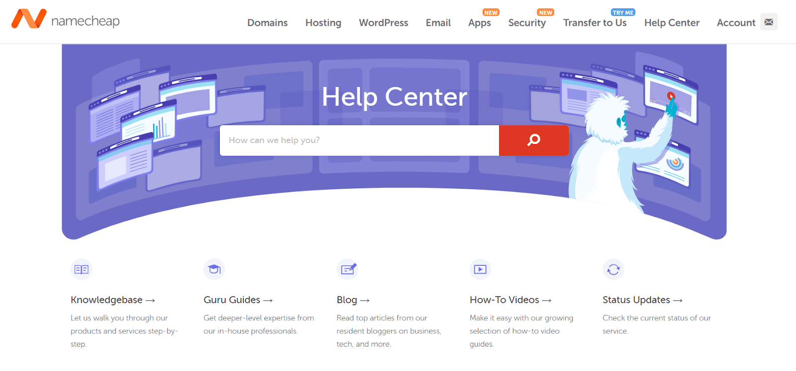 screenshot of support page