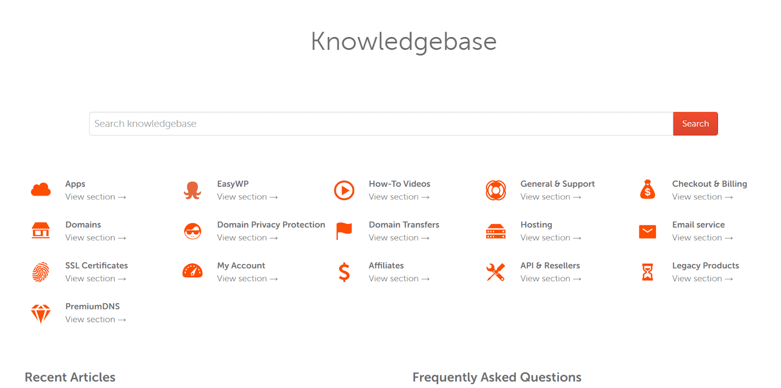 screenshot of knowledgebase