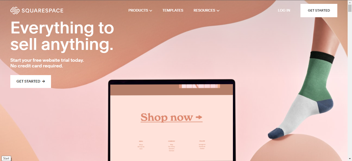 Screenshot of Squarespace homepage