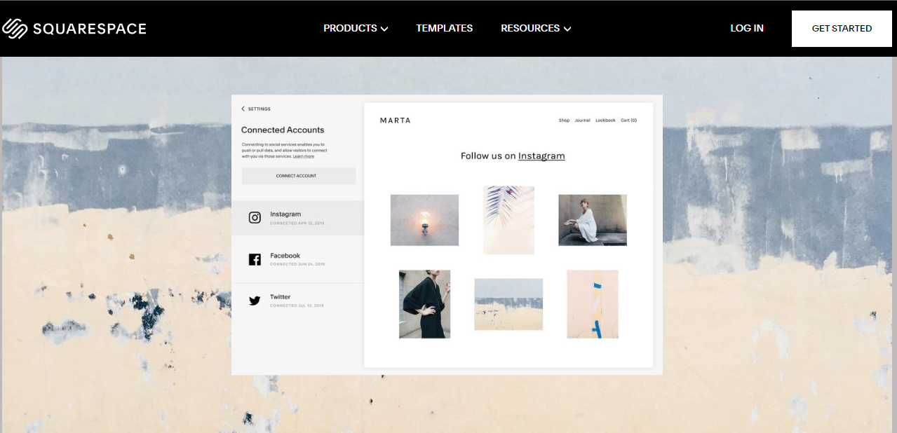 Screenshot of Squarespace social media integration