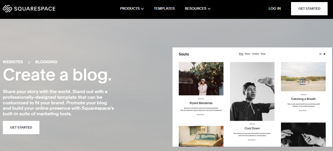 Screenshot of the Squarespace built-in blogging option