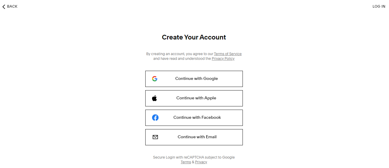 Screenshot of Squarespace sign-up form