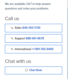 Tab showing Bluehostâ€™s contact numbers and live chat option.