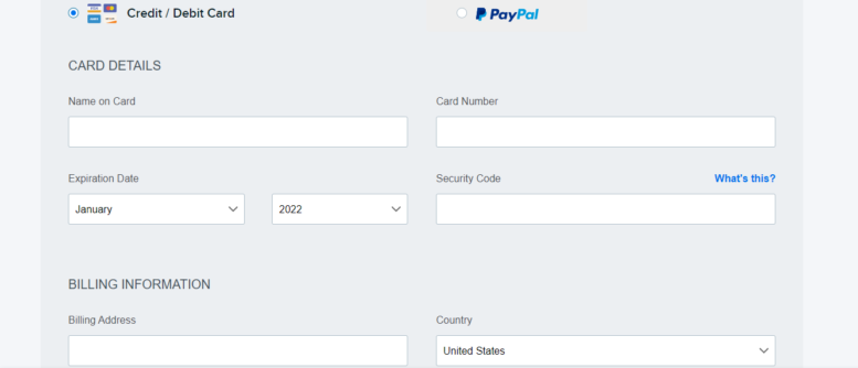 This shows some of the information that you need to fill in before buying a DreamHost product.