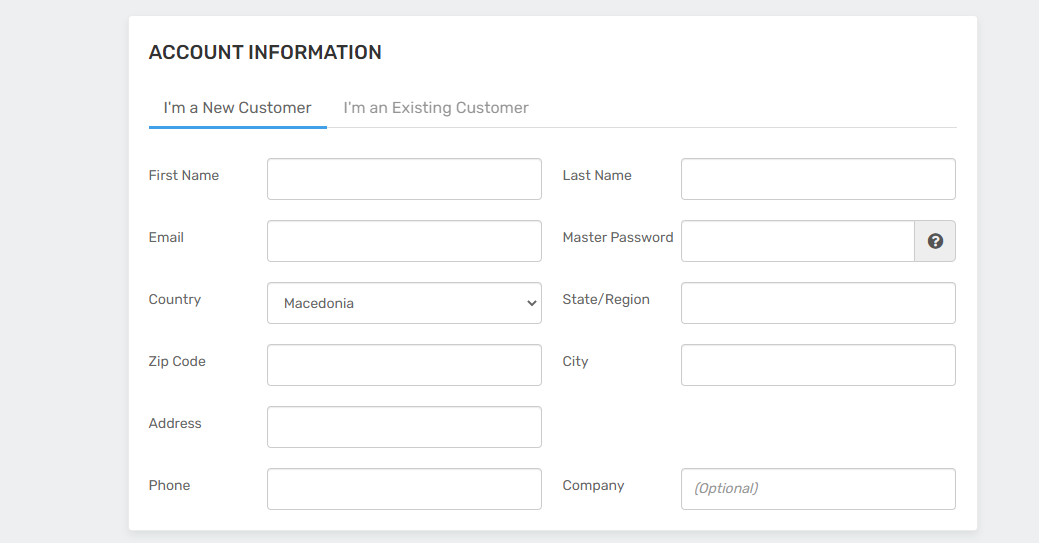 This depicts what the account information menu looks like and what you need to fill in.