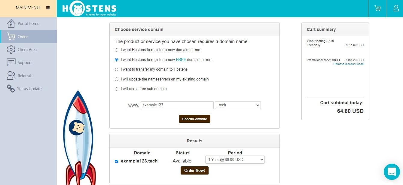 This depicts the domain name menu where you choose the settings you want.