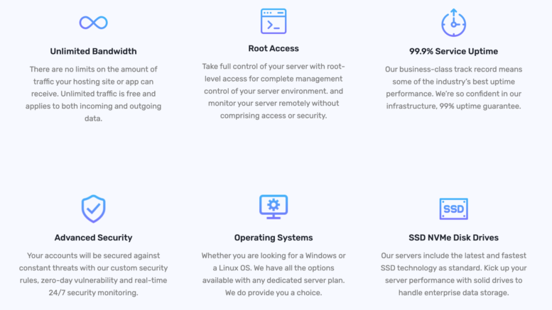 screenshot of Ultahost dedicated servers features