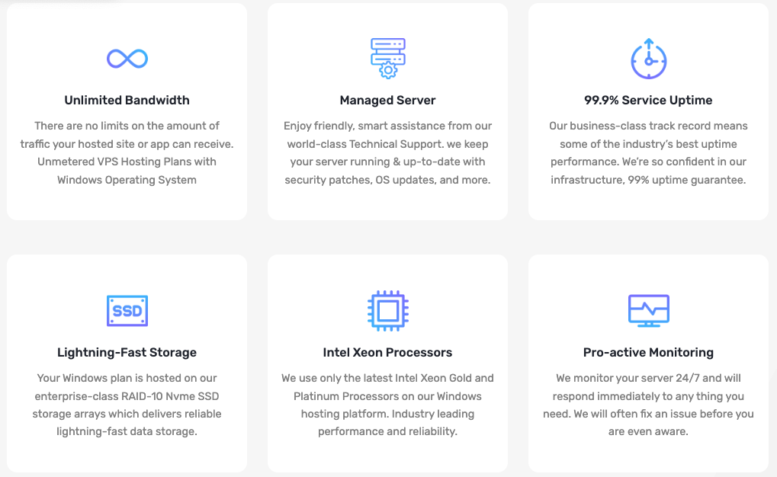 screenshot of Ultahost windows hosting features