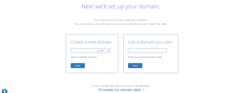 This depicts the domain options that users can choose from or decide to set later.