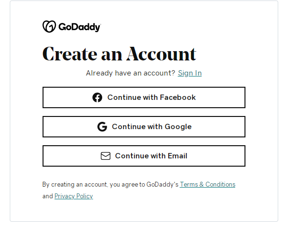 Godaddy opening an account