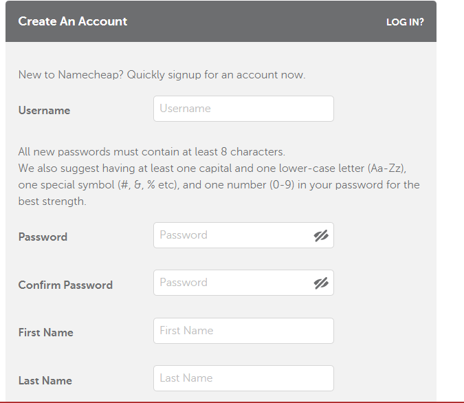 create an account Namecheap