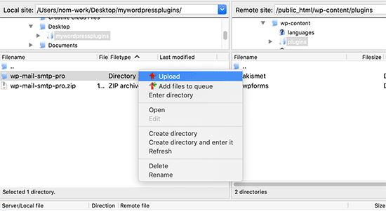 Upload plugin file to directory