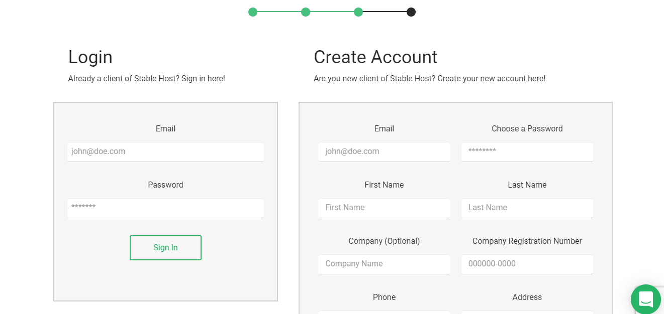 This depicts the last step in the purchase process with StableHost.