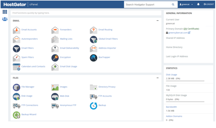 HostGator cPanel screenshot