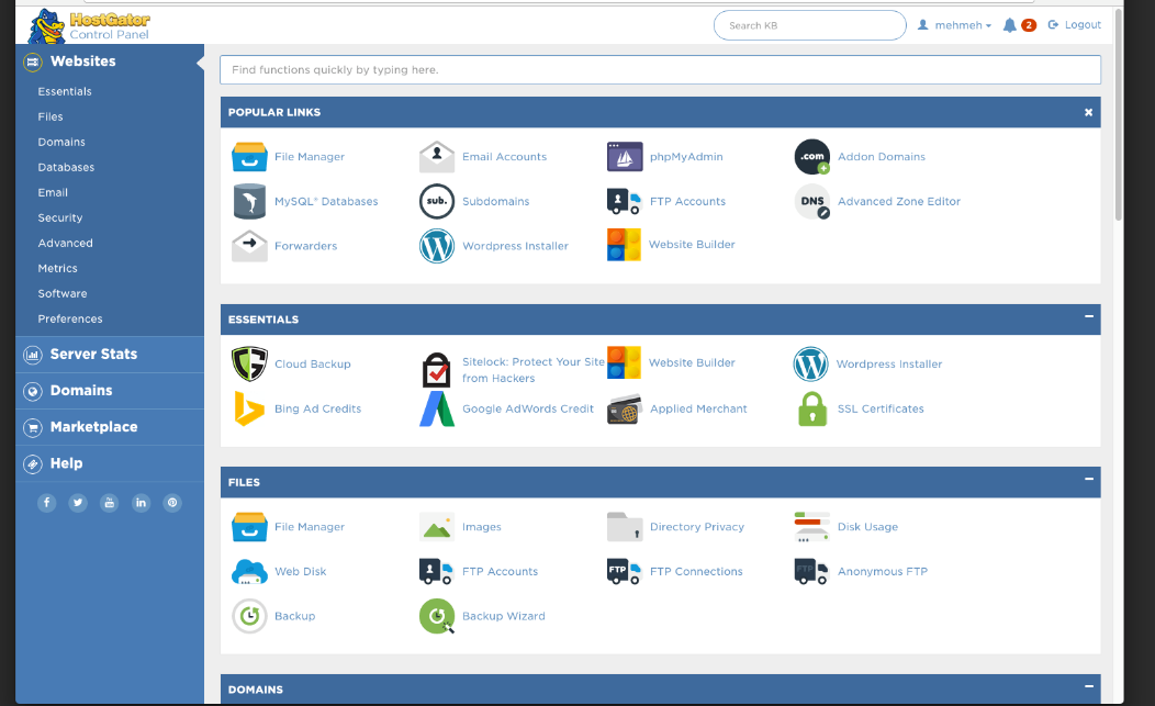 HostGatorâ€™s cPanel screenshot