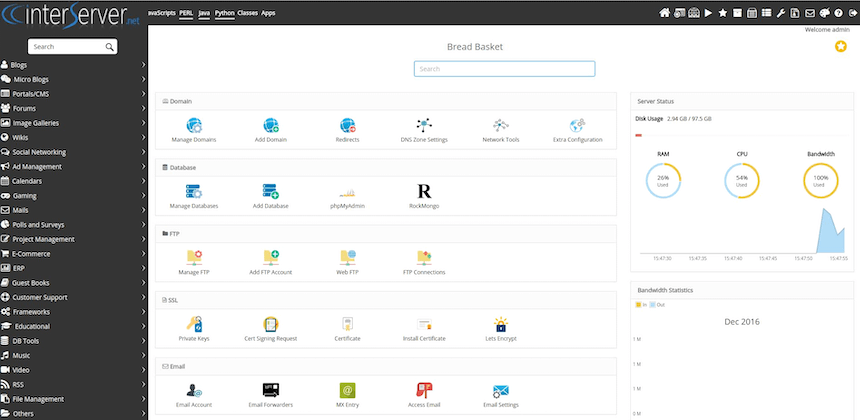 InterServer account management dashboard screenshot