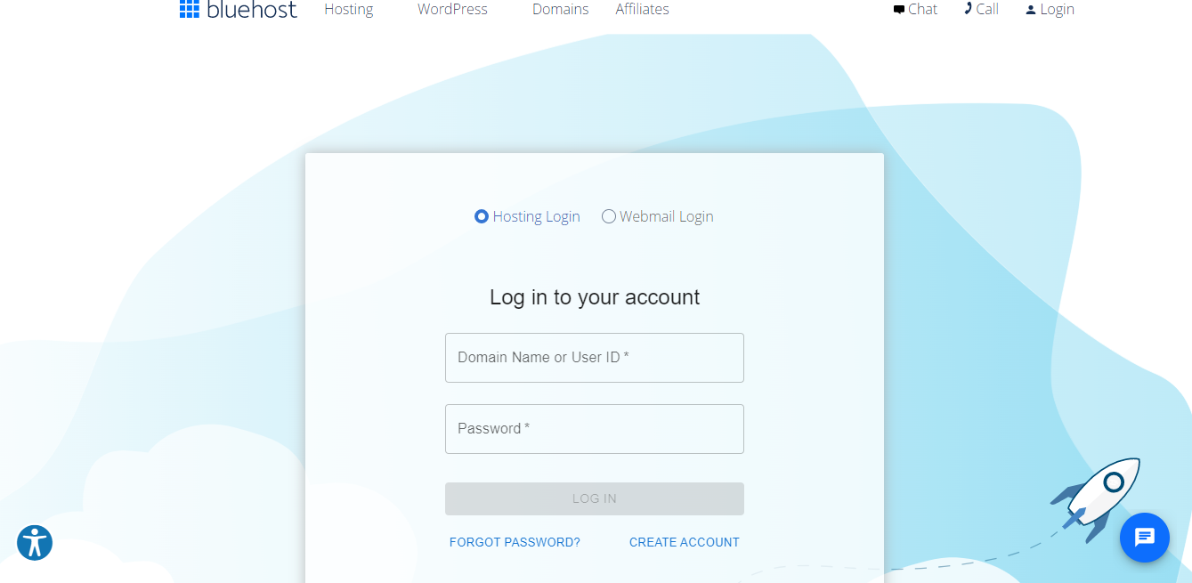 Bluehost sign in screenshot